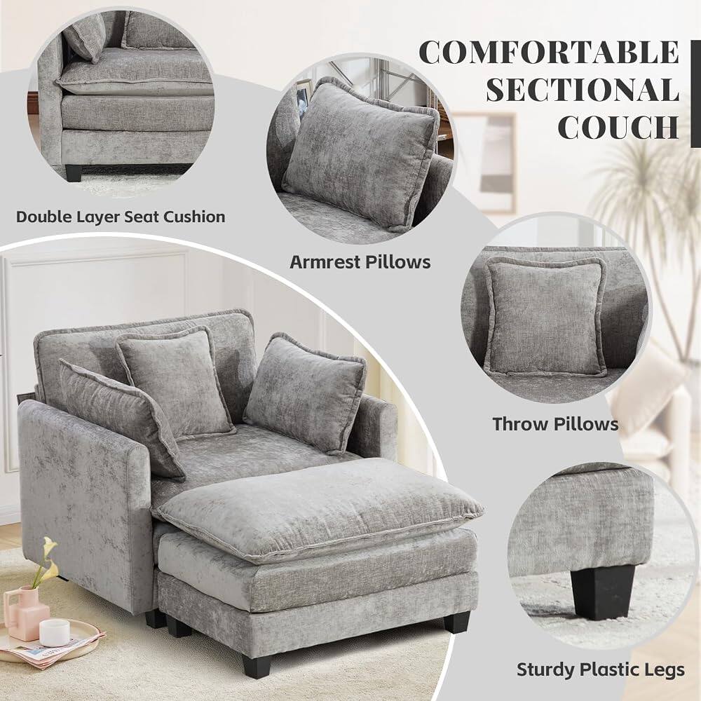 Double Layer Seat Cushion  
COMFORTABLE SECTIONAL COUCH  
Armrest Pillows  
Throw Pillows  
Sturdy Plastic Legs