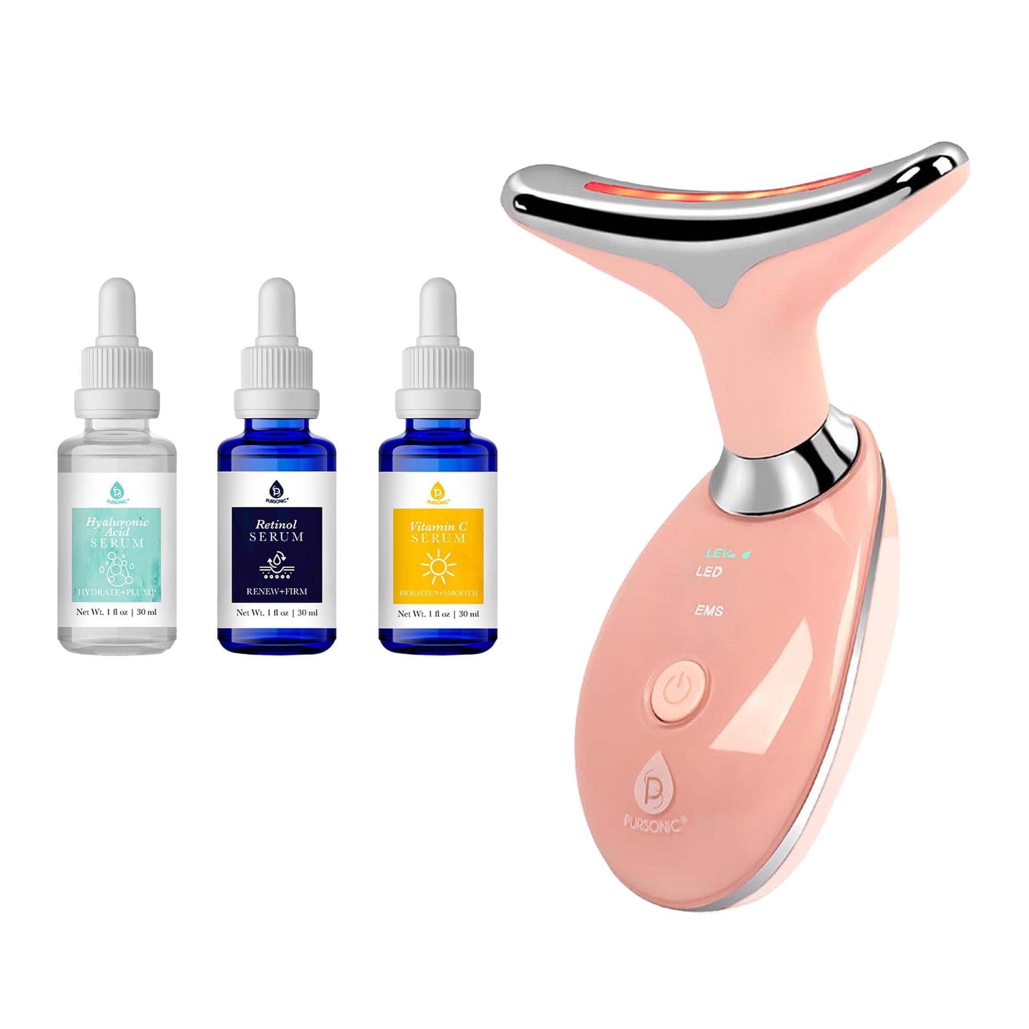 Pursonic - 7-in-1 LED Beauty Device & Anti-Aging Serum Set Bundle - Multicolor