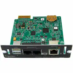 LABEL ERIAL SLOT LCESS PC SMART ENGINEERED by APC IN SE
S U.S 2019 AEO N
CLE 2SE 47 115 D 7842 P/N Tga170 640 -7192E-2 REVOS cLEs ET 7499111447 +02823 AP - STM-5
1 USB Universal I/O 1 2 Network 10/100/1000 x 2 Console
Schneider Electric AP9641 Network Management Card 3