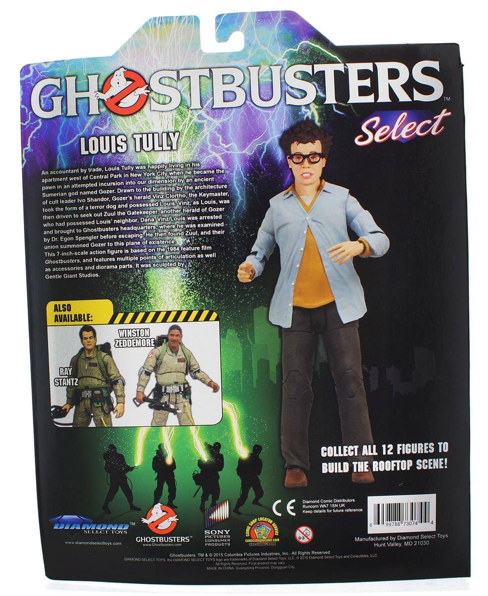 **GHOSTBUSTERS Select**

**LOUIS TULLY**

An accountant by trade, Louis Tully was happily living in his apartment west of Central Park in New York City when he became the pawn in an ancient incursion into our dimension by the Sumerian god named Gozer. Drawn to the building by the architecture of cult leader Ivo Shandor, Gozer's herald Vinz Clortho, the Keymaster, possessed Louis. As Louis, was taken the form of a terror dog, Vinz/Louis was driven to seek out Zuul the Gatekeeper, another herald of Gozer, who had possessed Louis's neighbor, Dana. Vinz/Louis was arrested and brought to Ghostbusters headquarters, where he was examined by Dr. Egon Spengler before escaping to this plane of existence. He then found Zuul, and their union summoned Gozer to this plane.

This 7-inch-scale action figure is based on the 1984 feature film Ghostbusters and features multiple points of articulation as well as accessories and diorama parts. It was sculpted by Gentle Giant Studios.

**ALSO AVAILABLE:**
- WINSTON ZEDDEMORE
- RAY STANTZ

COLLECT ALL 1