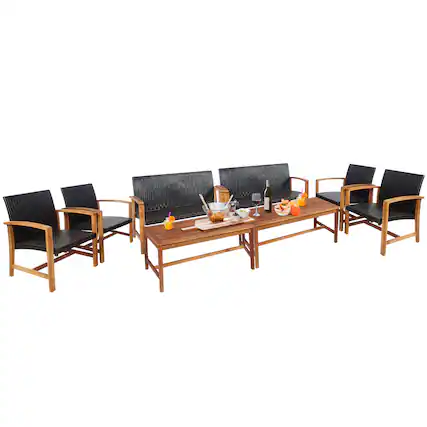 Front. Gymax - Gymax 8PCS Patio Conversation Set Outdoor Furniture Set w/ Acacia Wood Frame - Mix Brown.