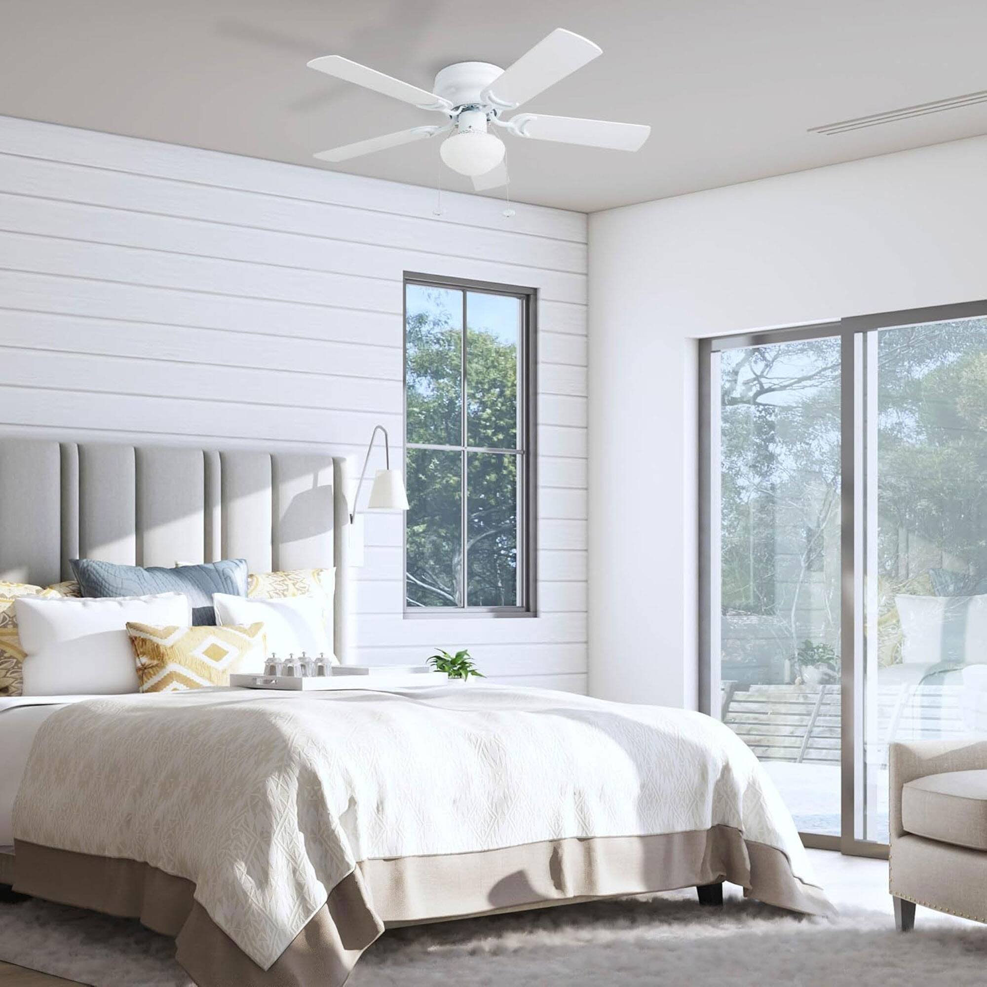 Alt View 4. Prominence Home - Prominence Home Alvina Traditional 42” Flush Mount Ceiling Fan with Light, White - Gray.