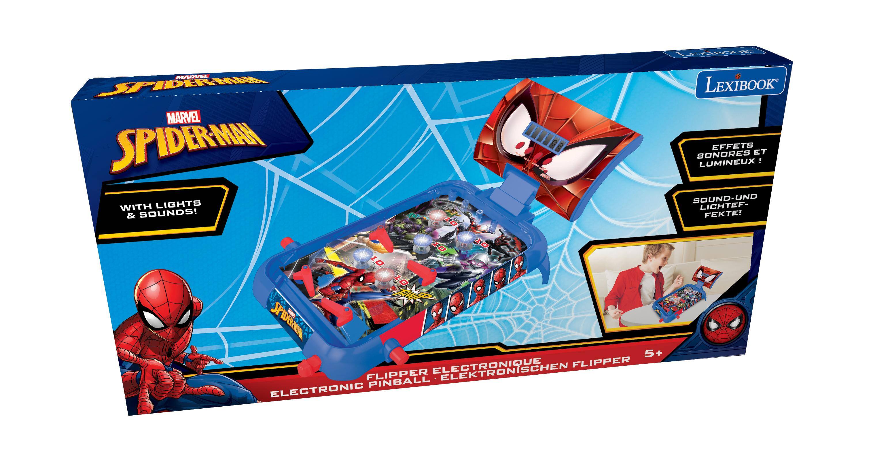 MARVEL SPIDER-MAN MARVEL SPIDER-MAN WITH LIGHTS & SOUNDS!  
10  
EXIBOOK LEXIBOOK EFFETS SONORES ET LUMINEUX! ! SOUND-UND LICHTEF- FEKTE!  
10 - SPIDER-MARK 5+ ELECTRONIQUE FLIPPER FLIPPER PINBALL ELECTRONIC