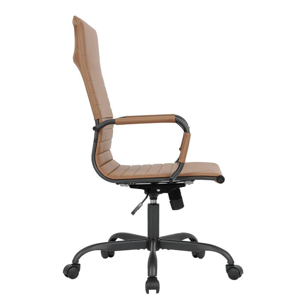 Alt View 5. LeisureMod - Harris Ergonomic High-Back Office Chair Leather Upholstery, Adjustable Swivel, Tilt, and Black Iron Frame - Light Brown.