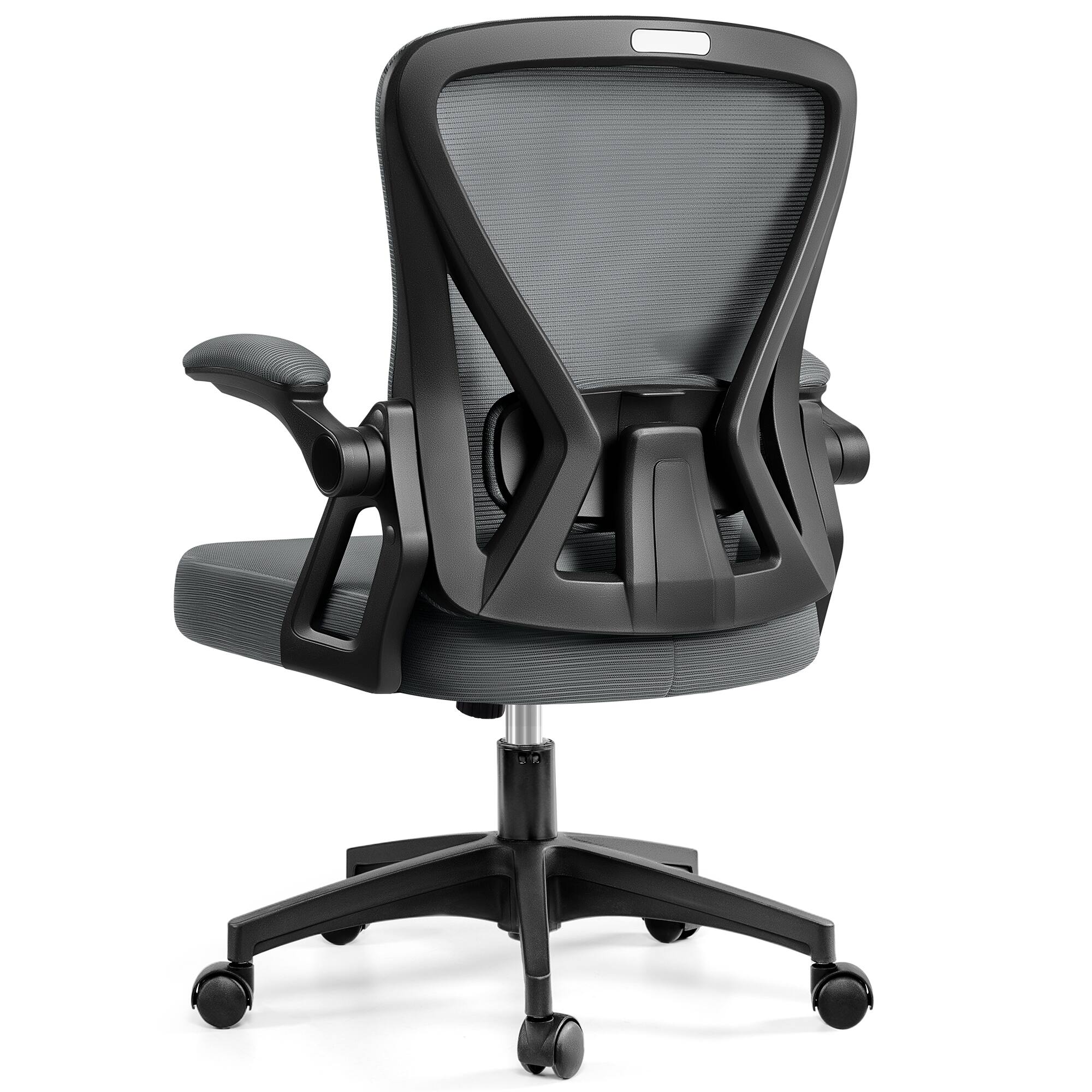 KERDOM - Mid Back Ergonomic Office Chair with Adjustable Lumbar Support, Flip-up Arms, Rolling Swivel Task Chair Breathable Mesh - Dark Gray