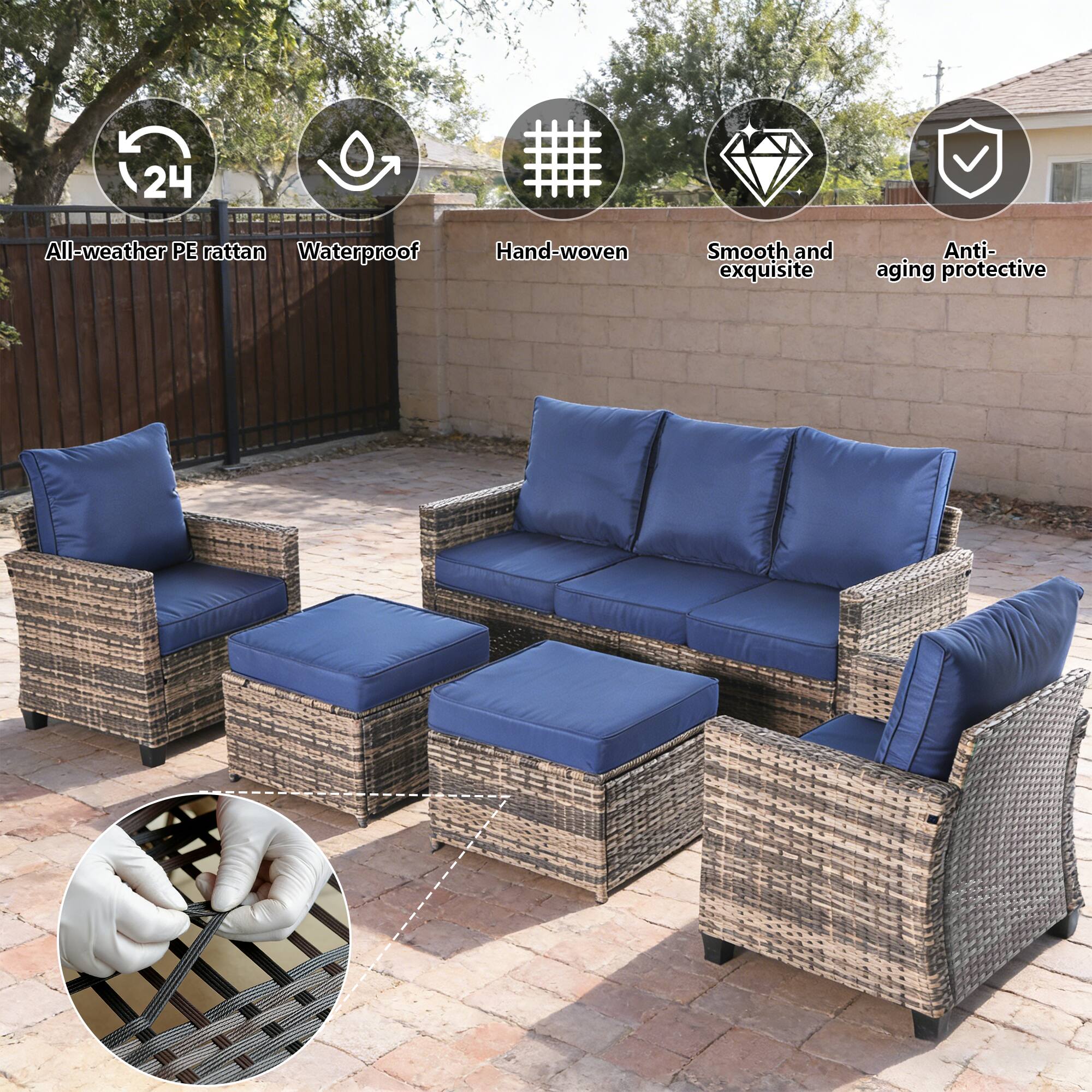 24 All-weather PE rattan  
Waterproof  
Hand-woven  
Smooth and exquisite  
Anti-aging protective