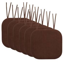 Sweet Home Collection - Honeycomb Memory Foam Non-Slip 16" x 16" Chair Cushion Pad with Ties, 6-Pack - Chocolate