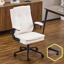 Winado - Desk Chair High-Back Computer Gaming Chair Removable wheels,360° Swivel,Adjustable Height,Flip-Up Arms,for Home Office - White-Cat Scratch Pu