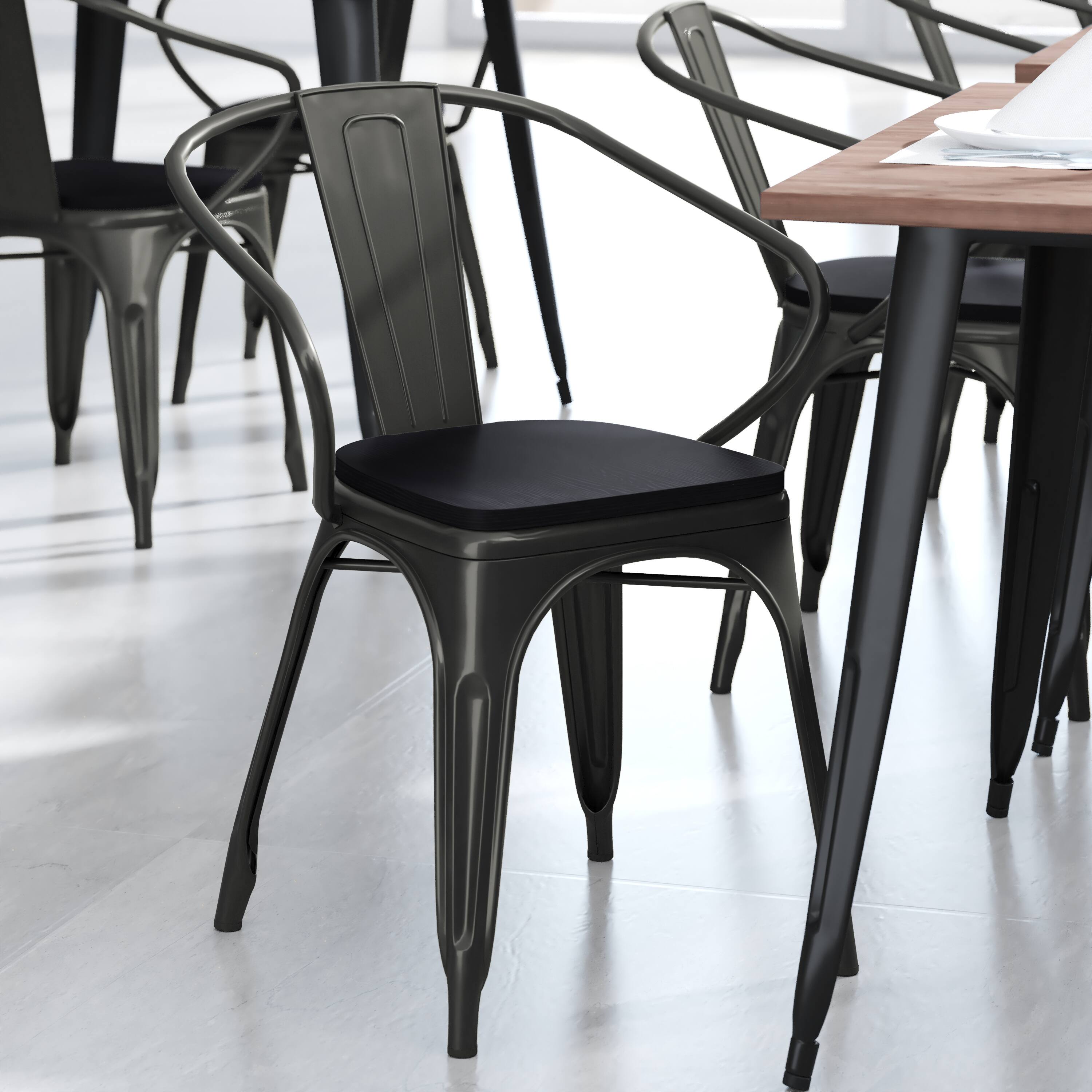 Alt View 15. Alamont Home - Luna All-Weather Metal Stack Chair with Arms and Poly Resin Seat - Black/Black - Black/Black.