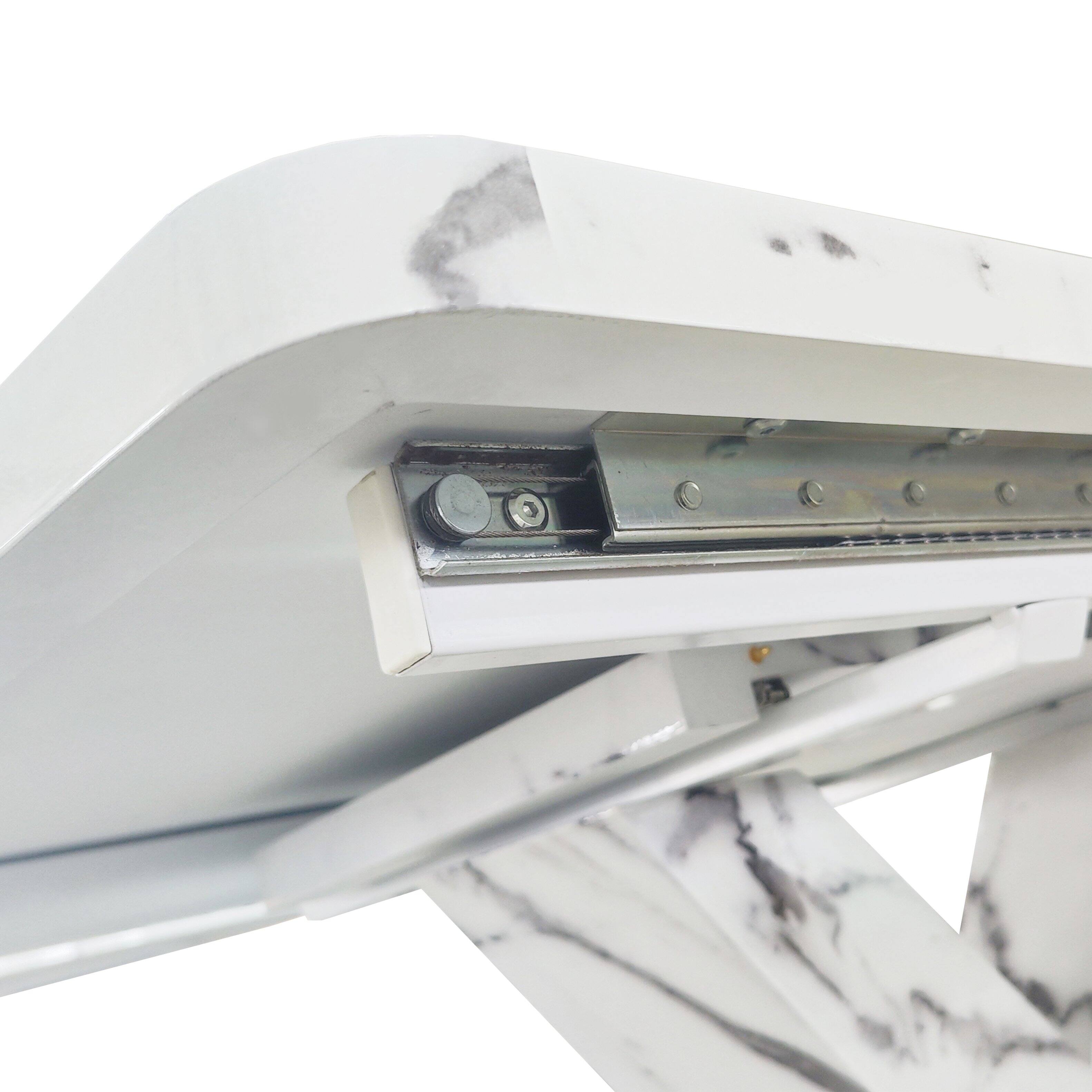 Alt View 9. Tiramisubest - Modern Square Dining Table, Stretchable, Printed White Marble Table Top + MDF X-Shape Table Leg with Metal Base - White.