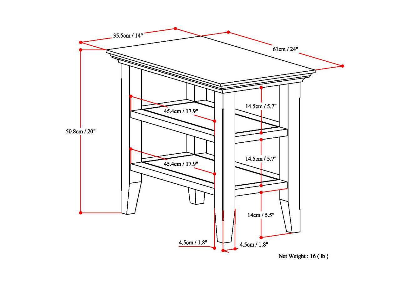 Alt View 13. Simpli Home - Acadian SOLID WOOD 14 inch Wide Rectangle Transitional Narrow Side Table in Farmhouse Brown - Farmhouse Brown.