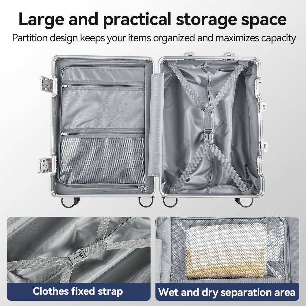 Large and practical storage space  
Partition design keeps your items organized and maximizes capacity  
Clothes fixed strap  
Wet and dry separation area