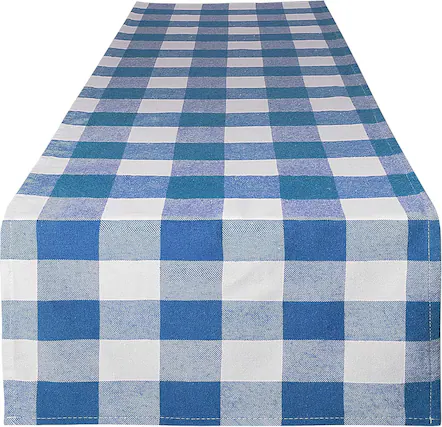 Front. Zulay Kitchen - Zulay Home 14"x72" Table Runner - Thick Poly Cotton Buffalo Plaid Table Runners - Light Blue and White.