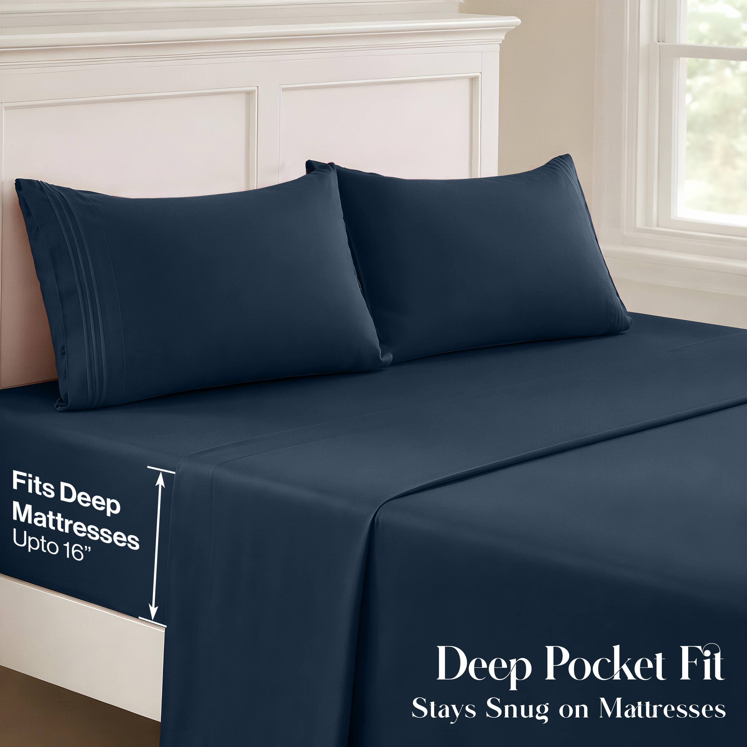 Fits Deep Mattresses Upto 16" Deep Pocket Fit Stays Snug on Mattresses