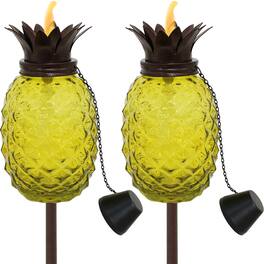 Sunnydaze - Glass Tropical Pineapple 2-in-1 Outdoor Torch - Set of 2 - Yellow