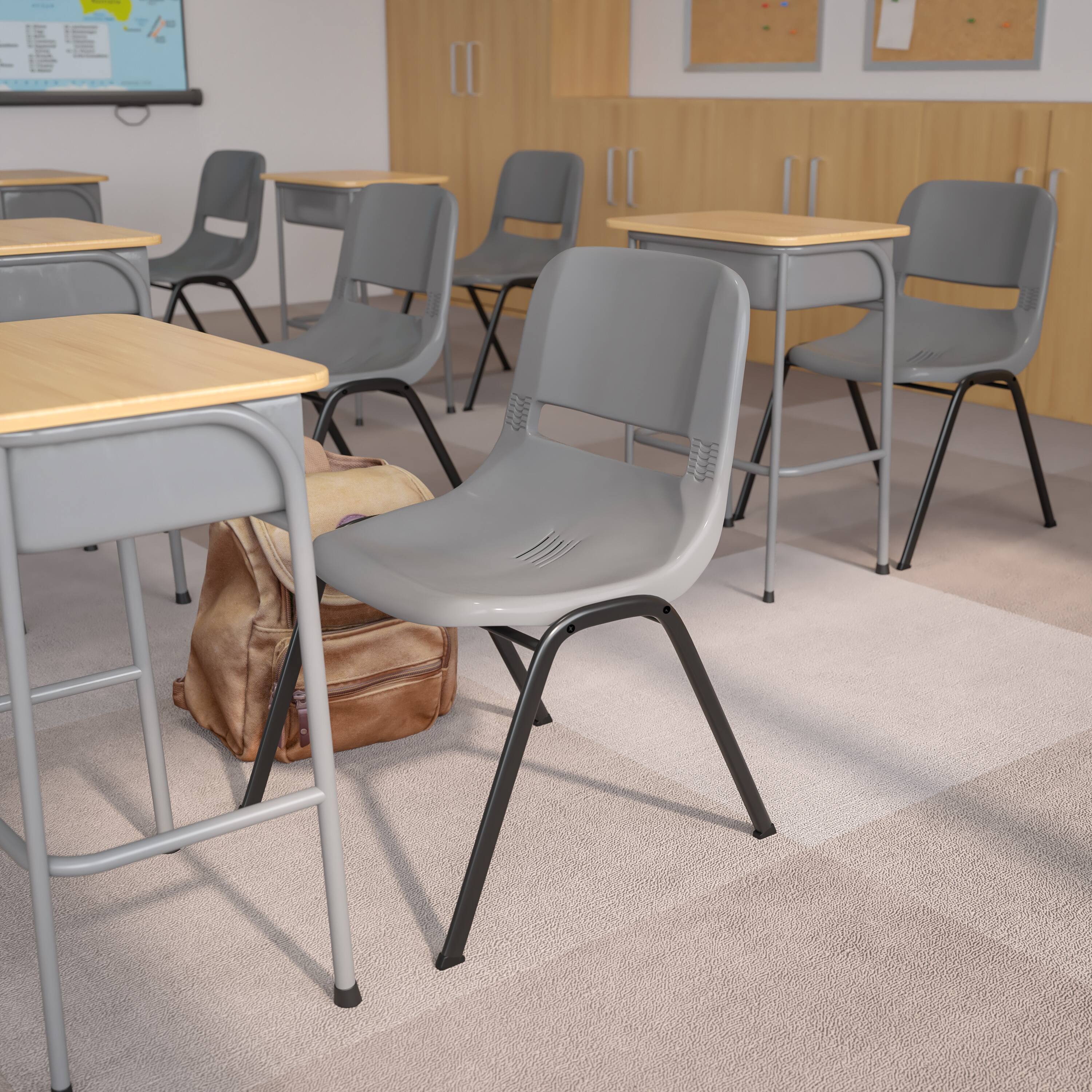 Alt View 1. Emma + Oliver - Ergonomic Shell Student Stack Chair - Classroom Chair / Office Guest Chair - Gray.