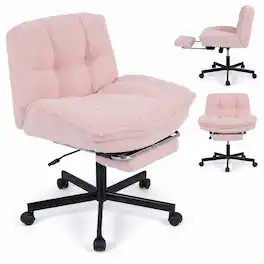 Costway - Ergonomic Reclining Swivel Vanity Chair with Thick Padded Seat, Rolling Casters - Pink