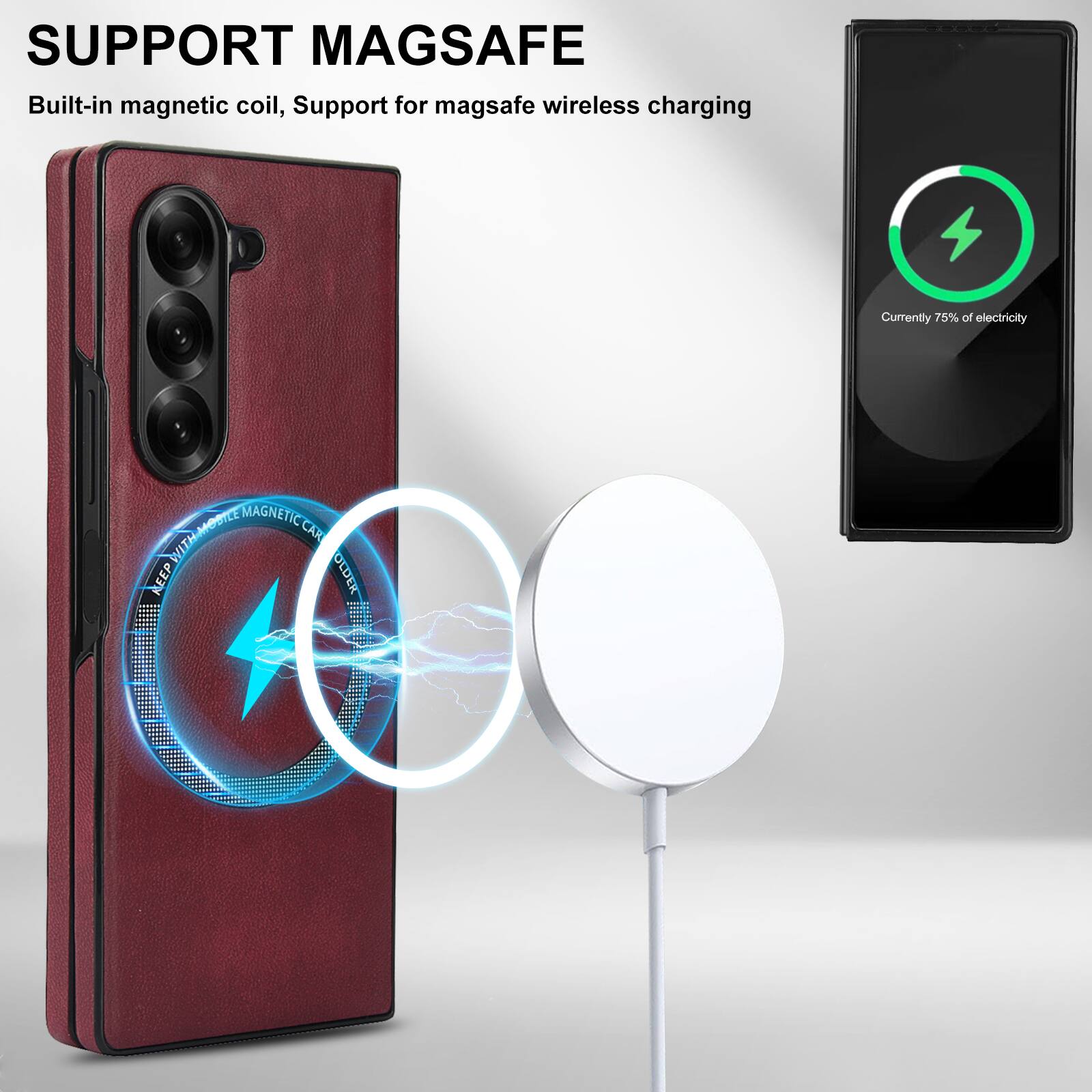 SUPPORT MAGSAFE

Built-in magnetic coil, Support for magsafe wireless charging

Currently 75% of electricity

WITH-MOBILE MAGNETIC CAR WITH REEP OLDER