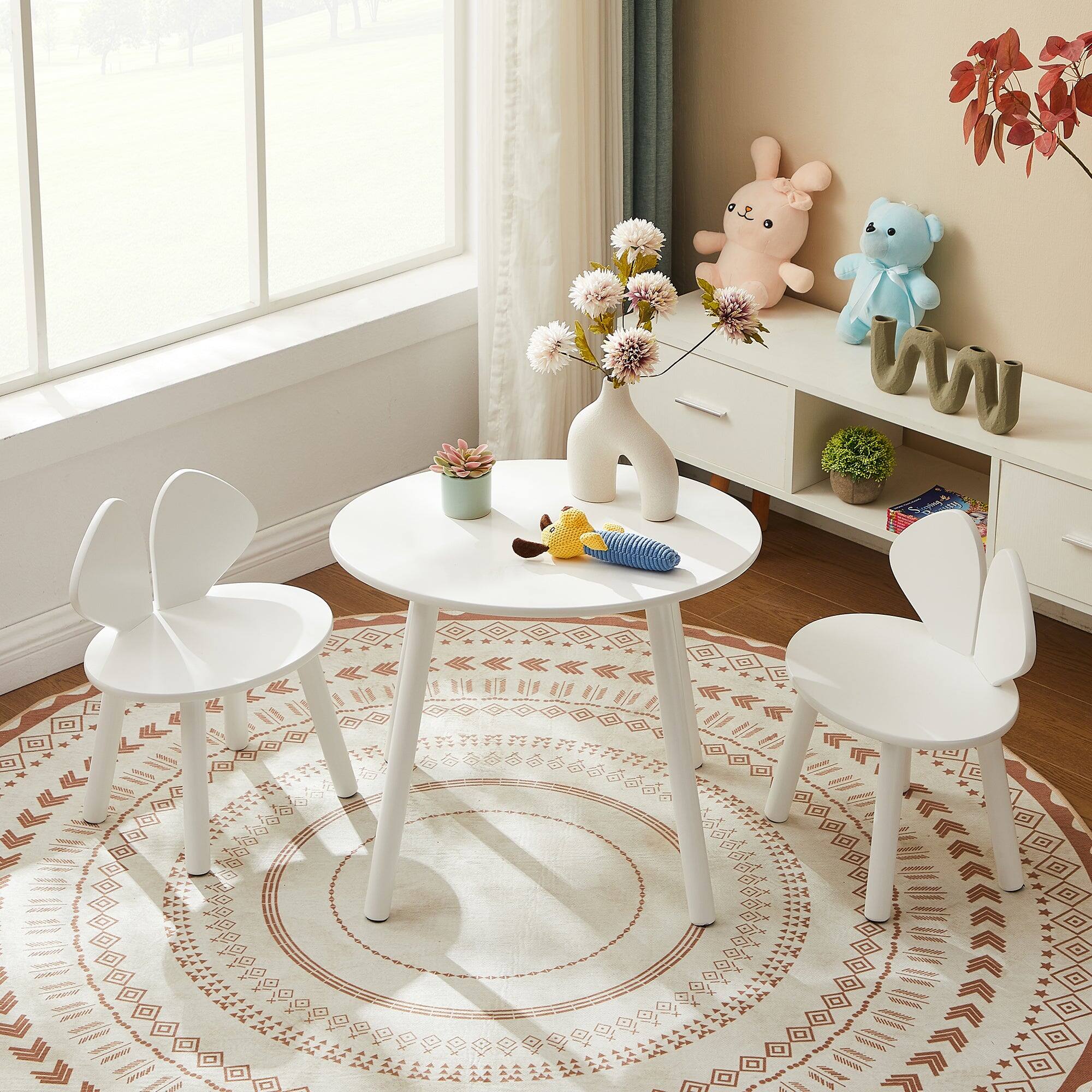 Left. Vecelo - Kids Table & Chair Set with Hidden Mesh Storage Basket – Compact, Durable Activity Table and Chairs for Toddlers.