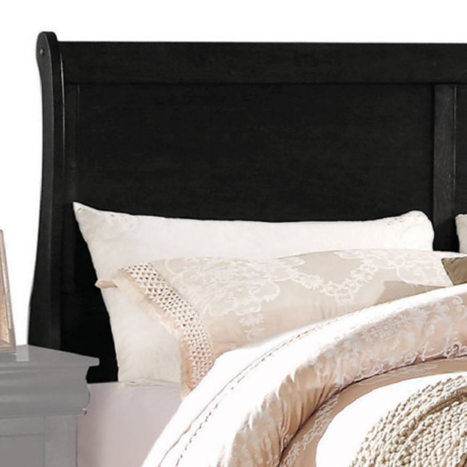 Alt View 3. Manhattan Lane - Transitional Panel Design Sleigh Eastern King Size Bed, Black - Black.