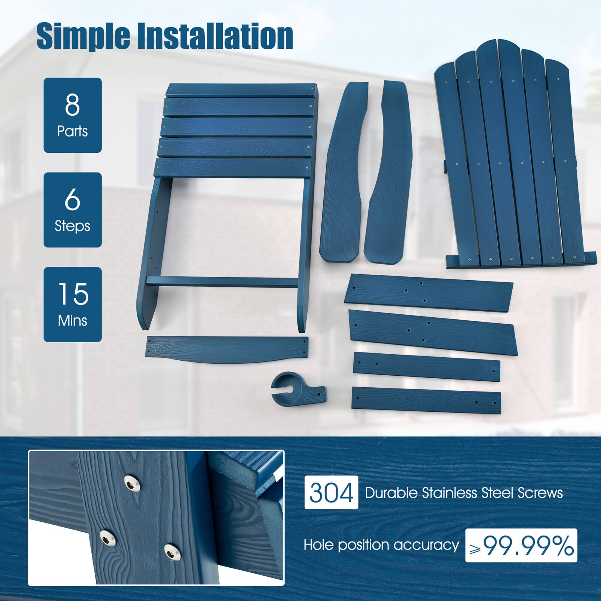 Simple Installation  
8 Parts  
6 Steps  
15 Mins  

304 Durable Stainless Steel Screws  
Hole position accuracy ≥ 99.99%