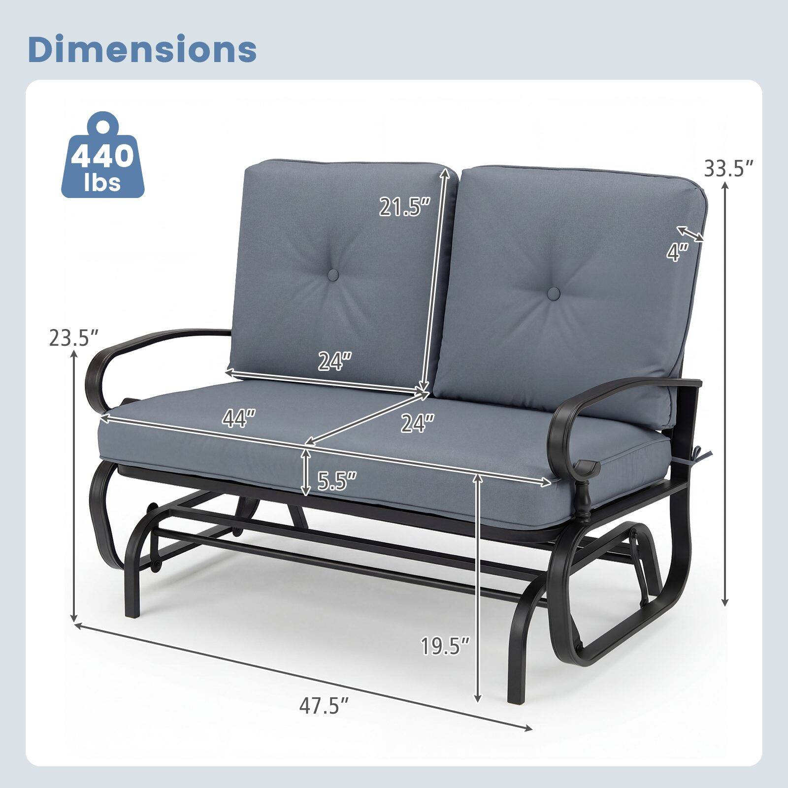Dimensions: 440 lbs, 21.5", 33.5", 4", 23.5", 24", 44", 5.5", 19.5", 47.5"