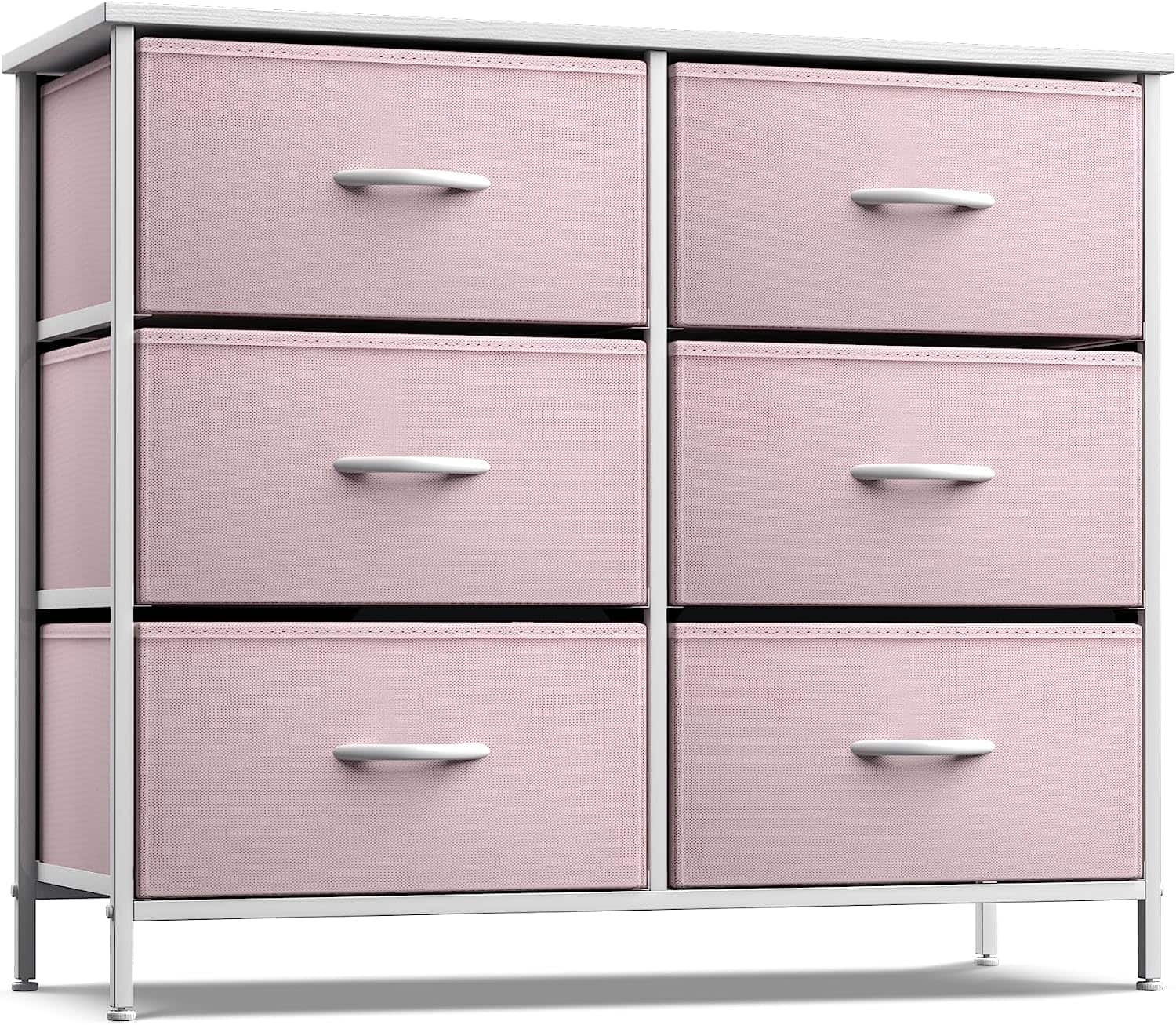 Sorbus - Dresser with 6 Drawers, Furniture Storage Tower Unit for Bedroom, Hallway, Closet Wood Top Fabric Drawers Chest - Pink