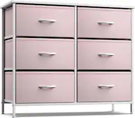 Sorbus - Dresser with 6 Drawers, Furniture Storage Tower Unit for Bedroom, Hallway, Closet Wood Top Fabric Drawers Chest - Pink