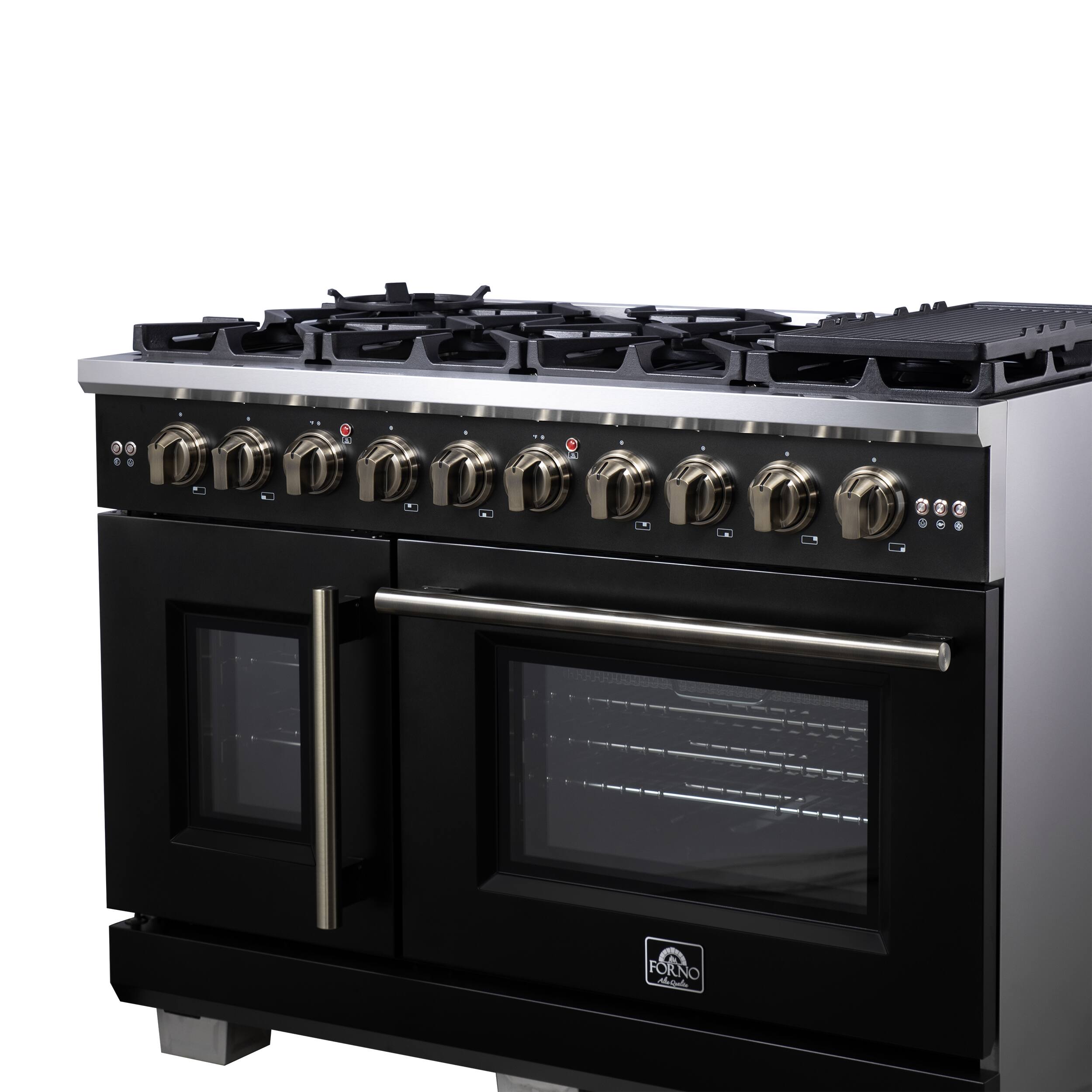 Alt View 4. Forno Appliances - Capriasca 6.58 Cu. Ft. Freestanding Double Oven Gas Convection Range with French Doors and Rotisserie Air Fryer - Black.
