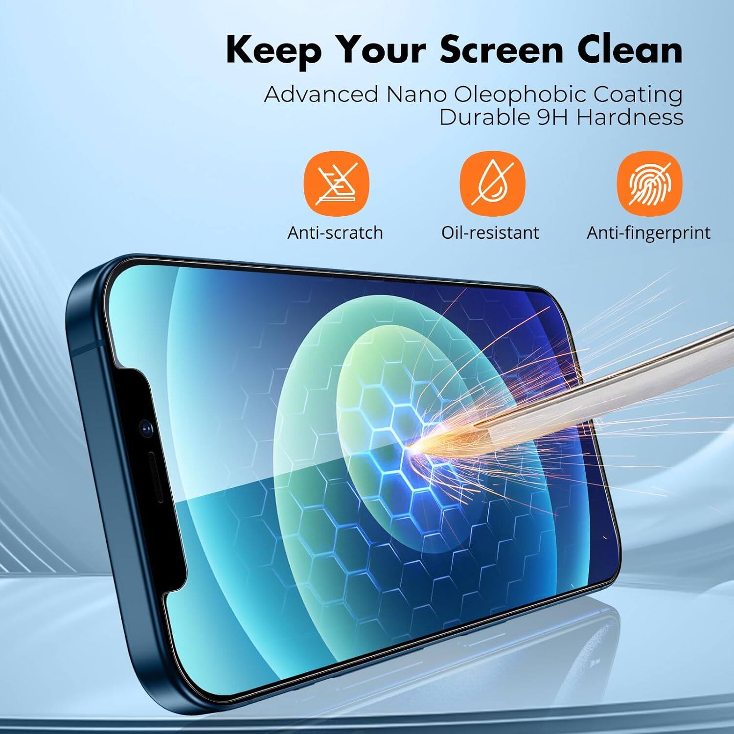 Keep Your Screen Clean  
Advanced Nano Oleophobic Coating  
Durable 9H Hardness  
Anti-scratch  
Oil-resistant  
Anti-fingerprint