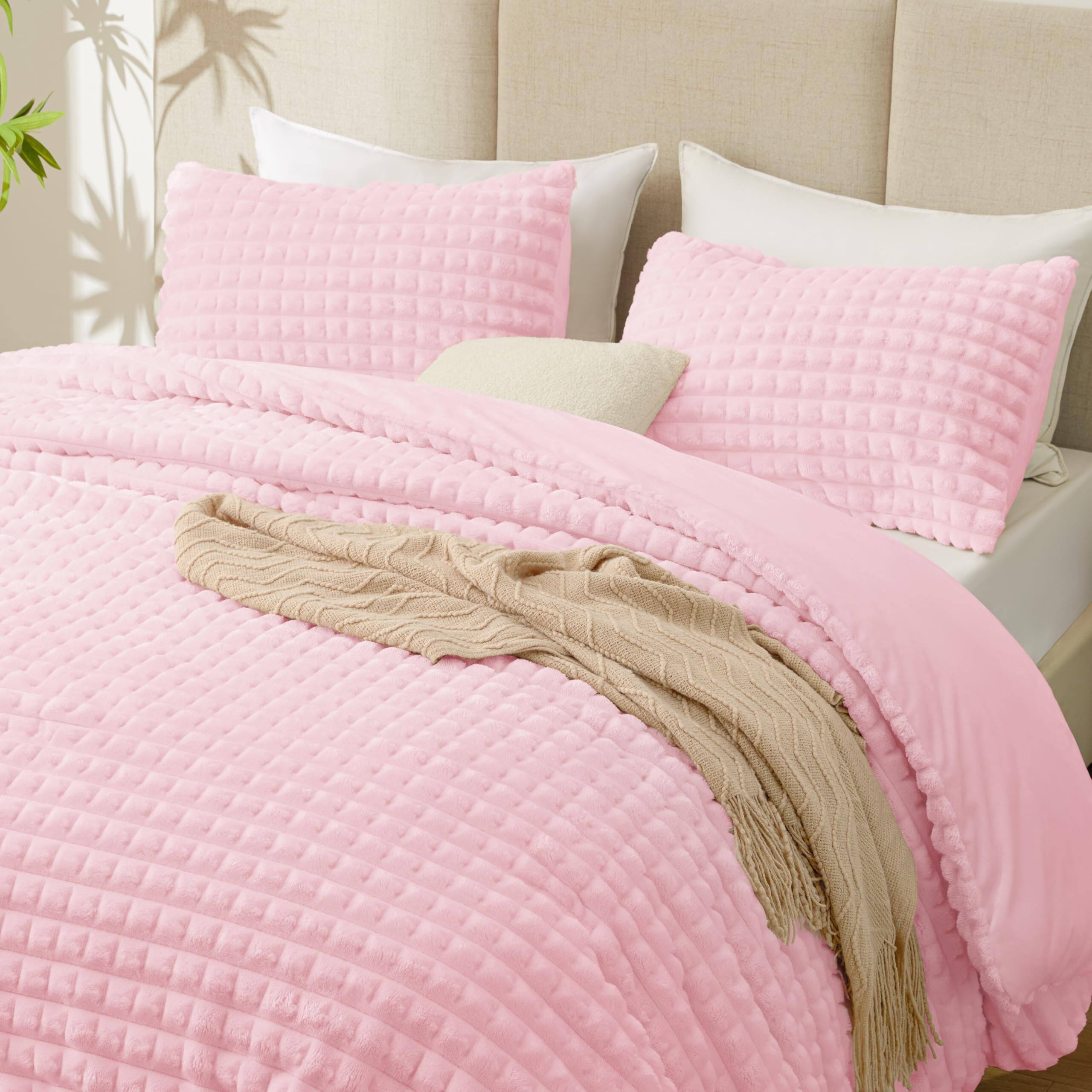 09 Pink Grid-3 Piece-Queen (90"X90")