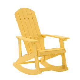 Emma + Oliver - Classic All-Weather Poly Resin Rocking Adirondack Chair with Stainless Steel Hardware for Year Round Use - Yellow