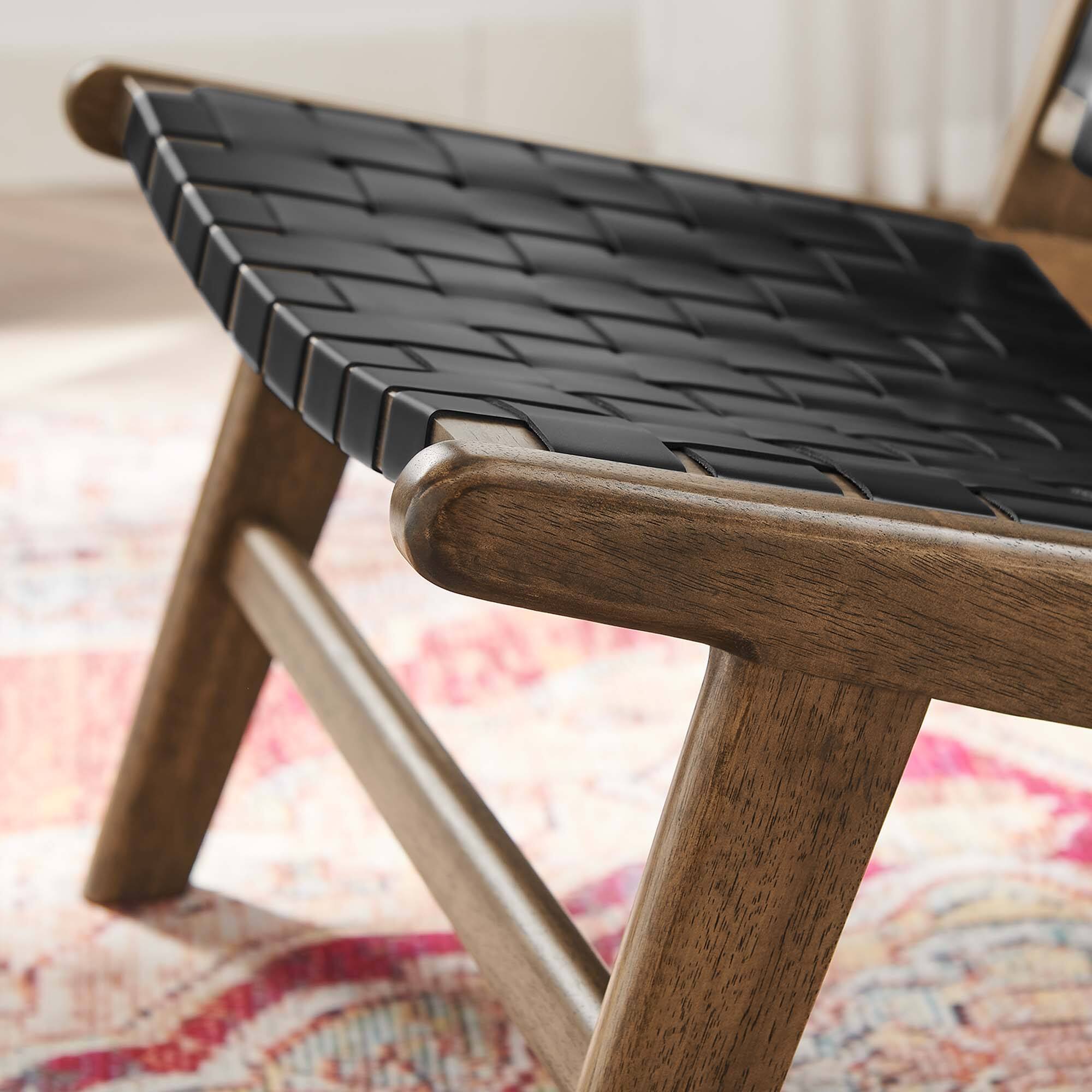 Alt View 1. Modway - Saoirse Leather Wood Accent Lounge Chair by Modway - Walnut Black.