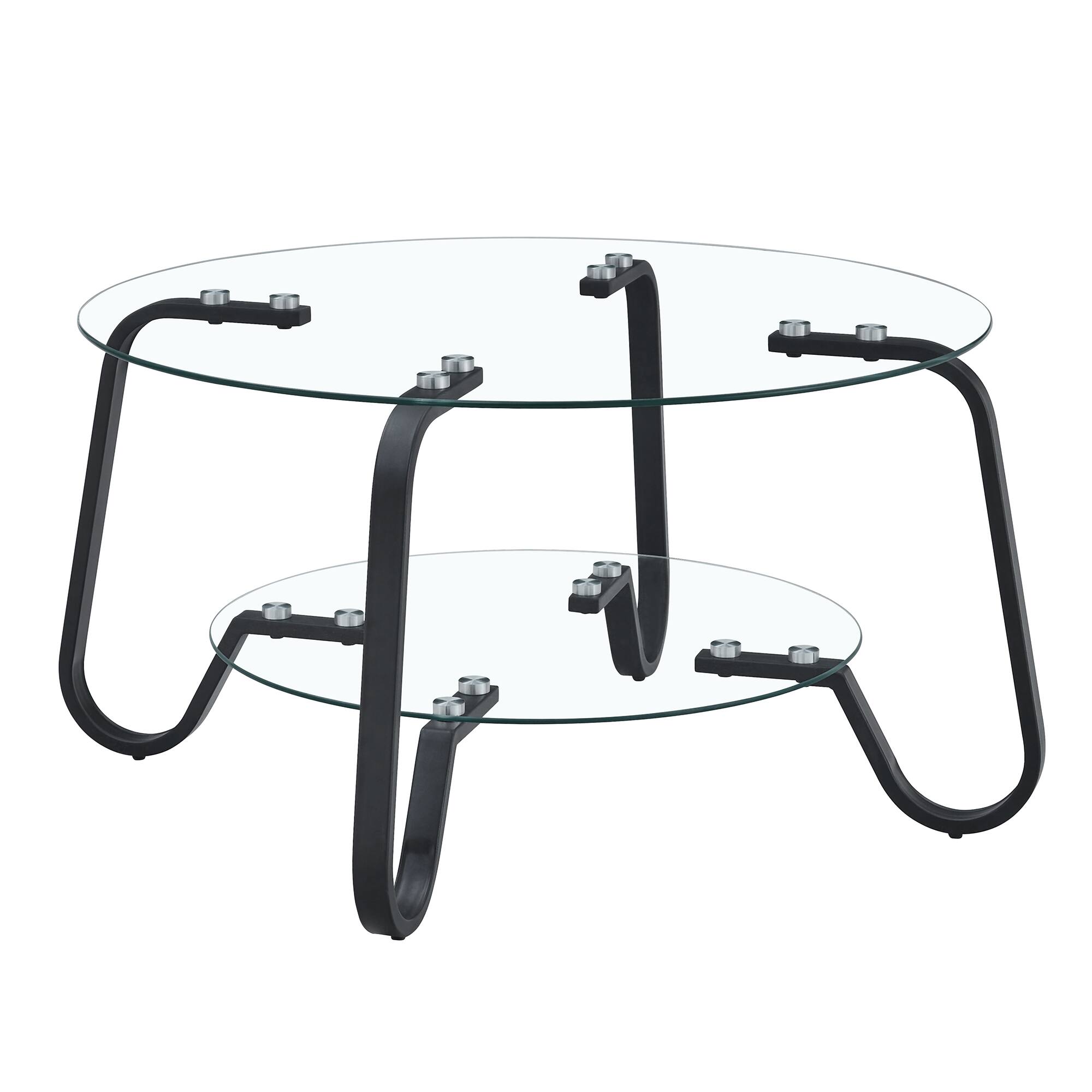 Alt View 4. Loheer - Loheer- Tempered Glass Coffee Table 2-Tier Metal Frame Retro Minimalist Center Table for Living Room 2.6x2.6x1.5 ft - Black.