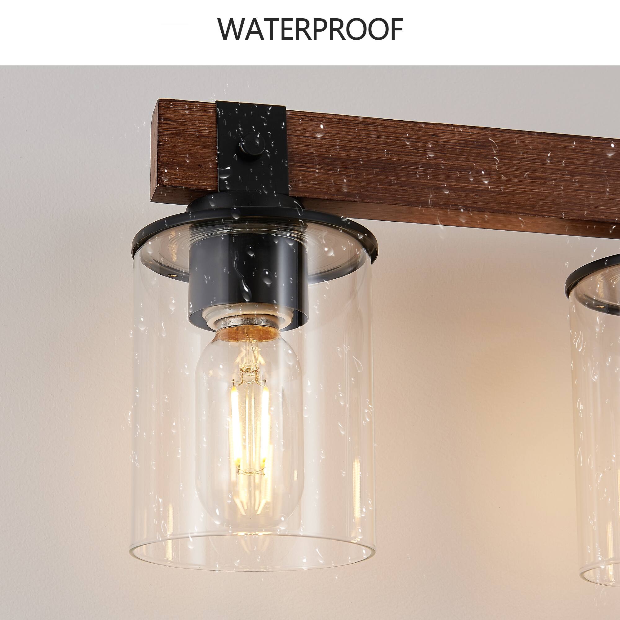 Alt View 2. APRILSOUL - 50 Inch Rustic 7-Light Vanity Light Industrial Bathroom Wall Sconce with Glass Shades and Wood Accent No Bulbs.