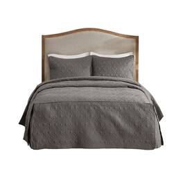 Gracie Mills - Sandy 3 Piece Split Corner Classic Pleated Quilted Bedspread Set - Dark Gray