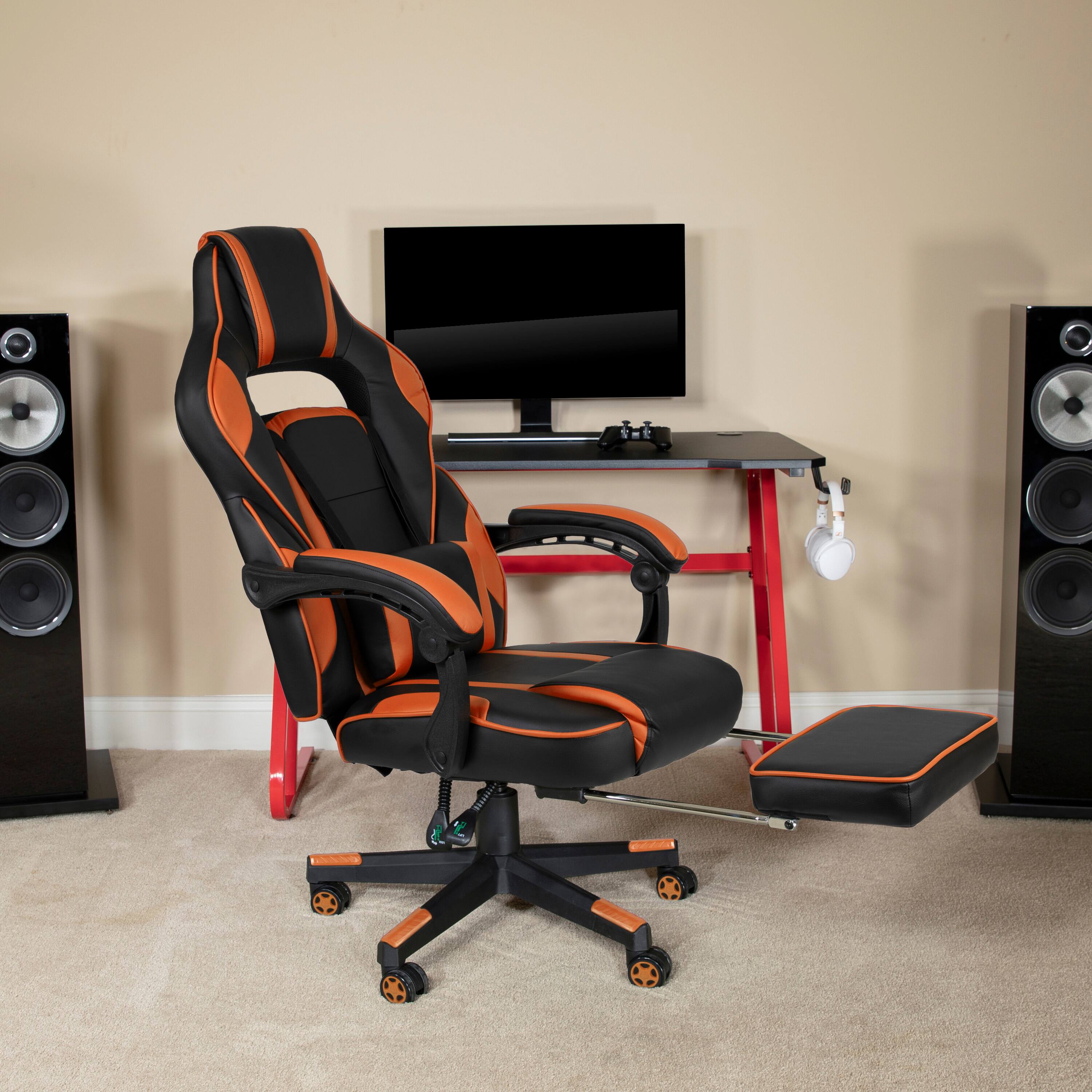 Alt View 1. Flash Furniture - X40 Gaming Chair Racing Ergonomic Computer Chair with Fully Reclining Back/Arms, Slide-Out Footrest, Massaging Lumbar - - Orange.