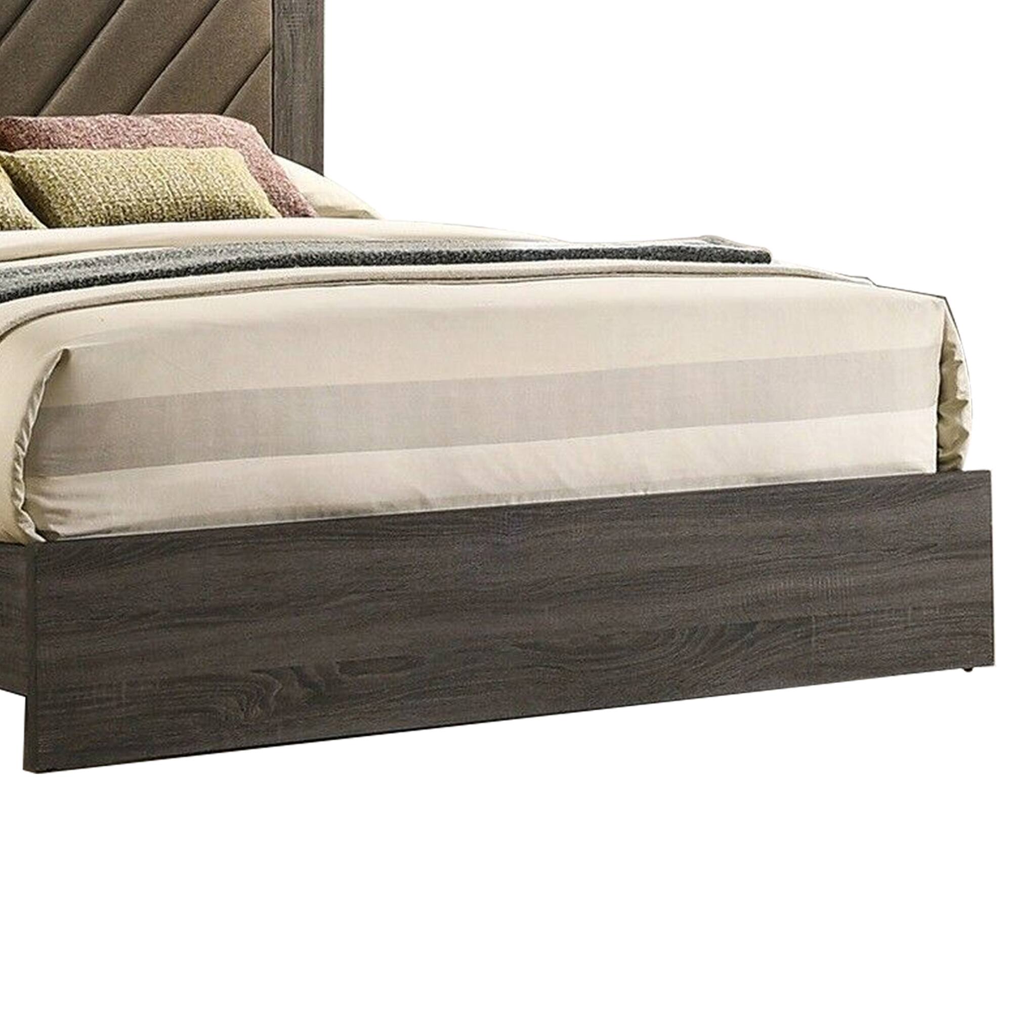 Alt View 2. Manhattan Lane - Cato Upholstered King Size Bed, Chevron Tufted Brown Headboard - Gray, Brown.
