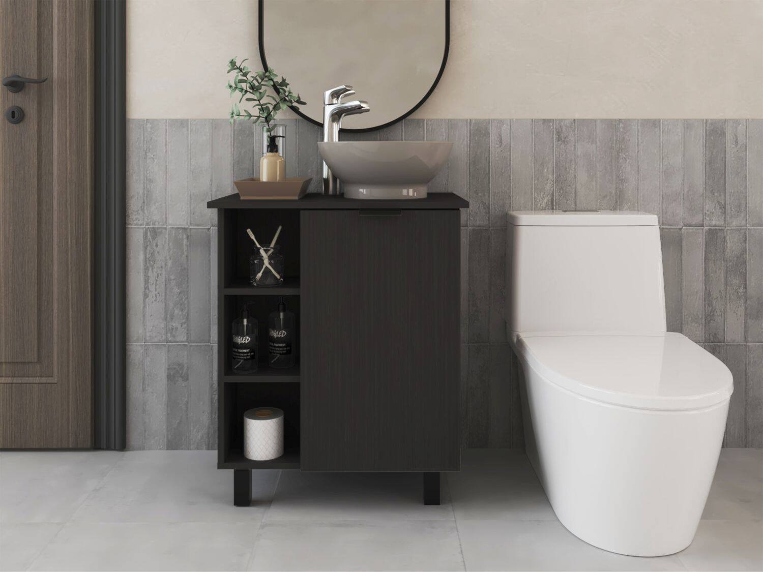 Front. Treevol Furniture - Single Door Stites Vanity Sink, Freestanding Vanities, Bathroom, Black - Black.