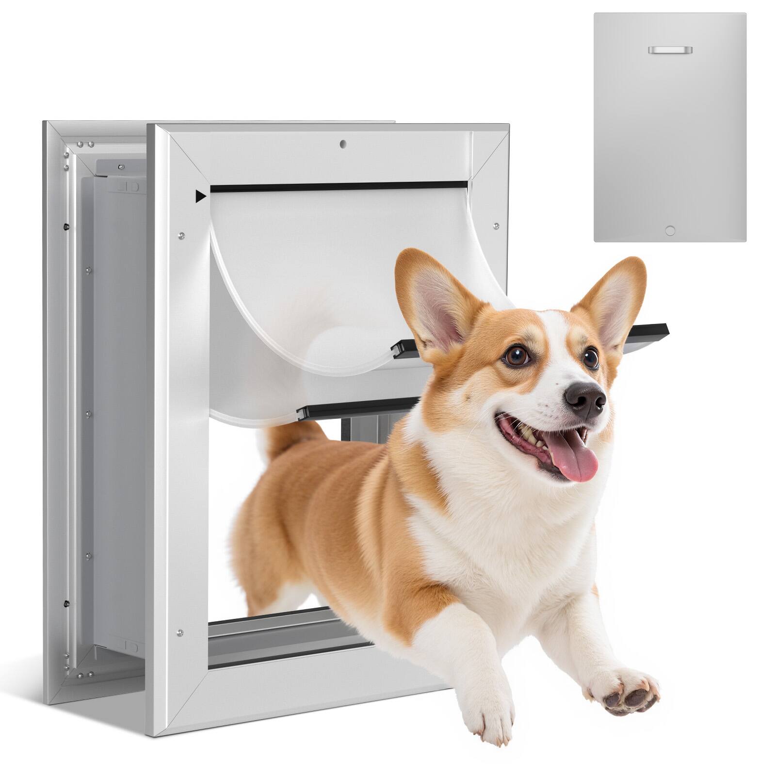 Front. Ownpets - Lockable Double Flaps Aluminum Anti-Rust Telescoping Pet Door for Small to Large Dogs - Silver.