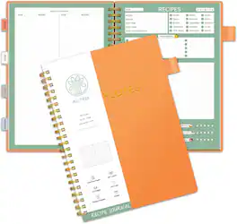 KERDOM - Recipe Notebook to Write Your Own Recipes, Sprial Recipe Record Organizer with Tabs for Family Cooking Lover, 120 Pages - Orange-A5