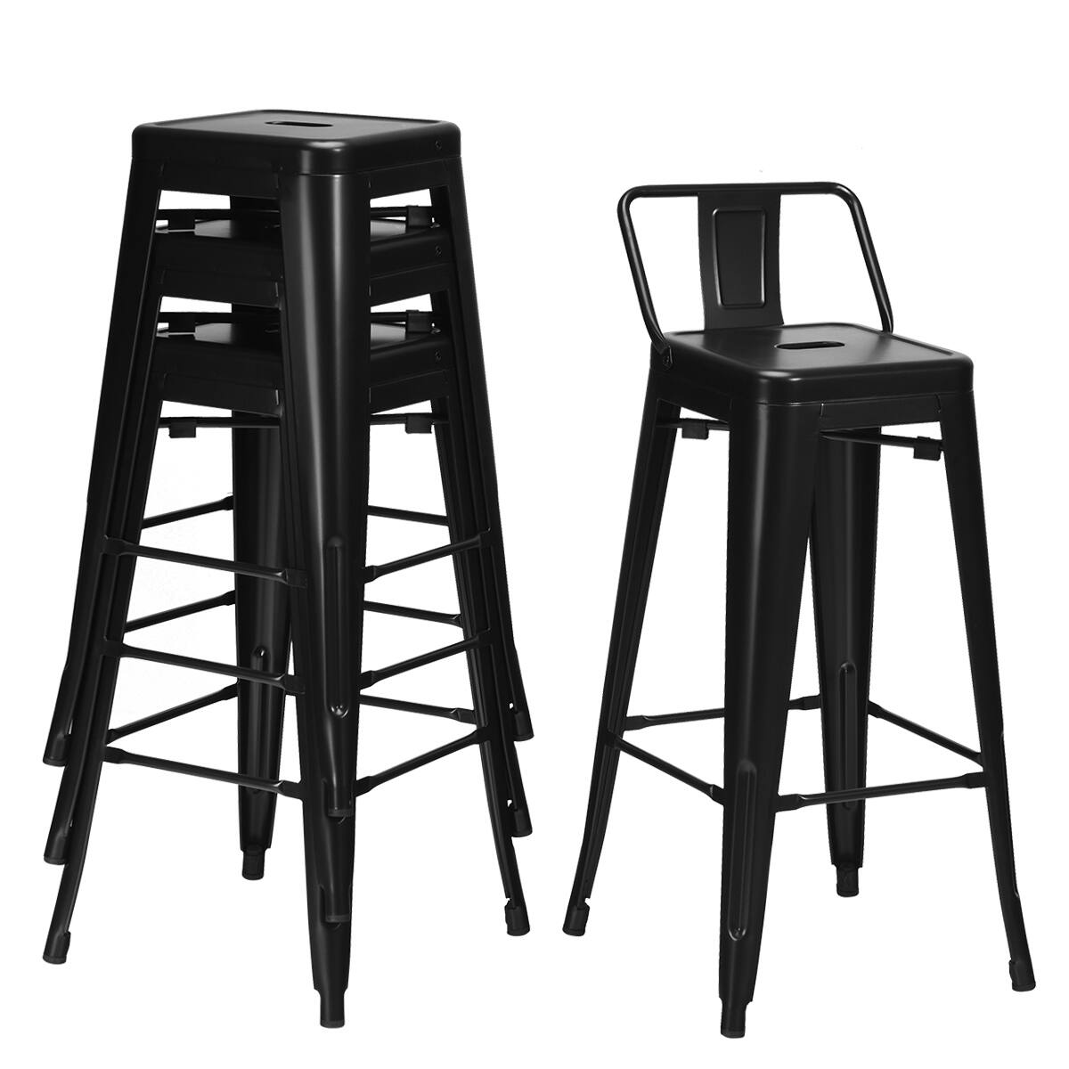Alt View 9. Costway - Costway Set of 4 Metal Bar Stools 30" Bar Height Barstools Industrial w/ Low Back - Black.