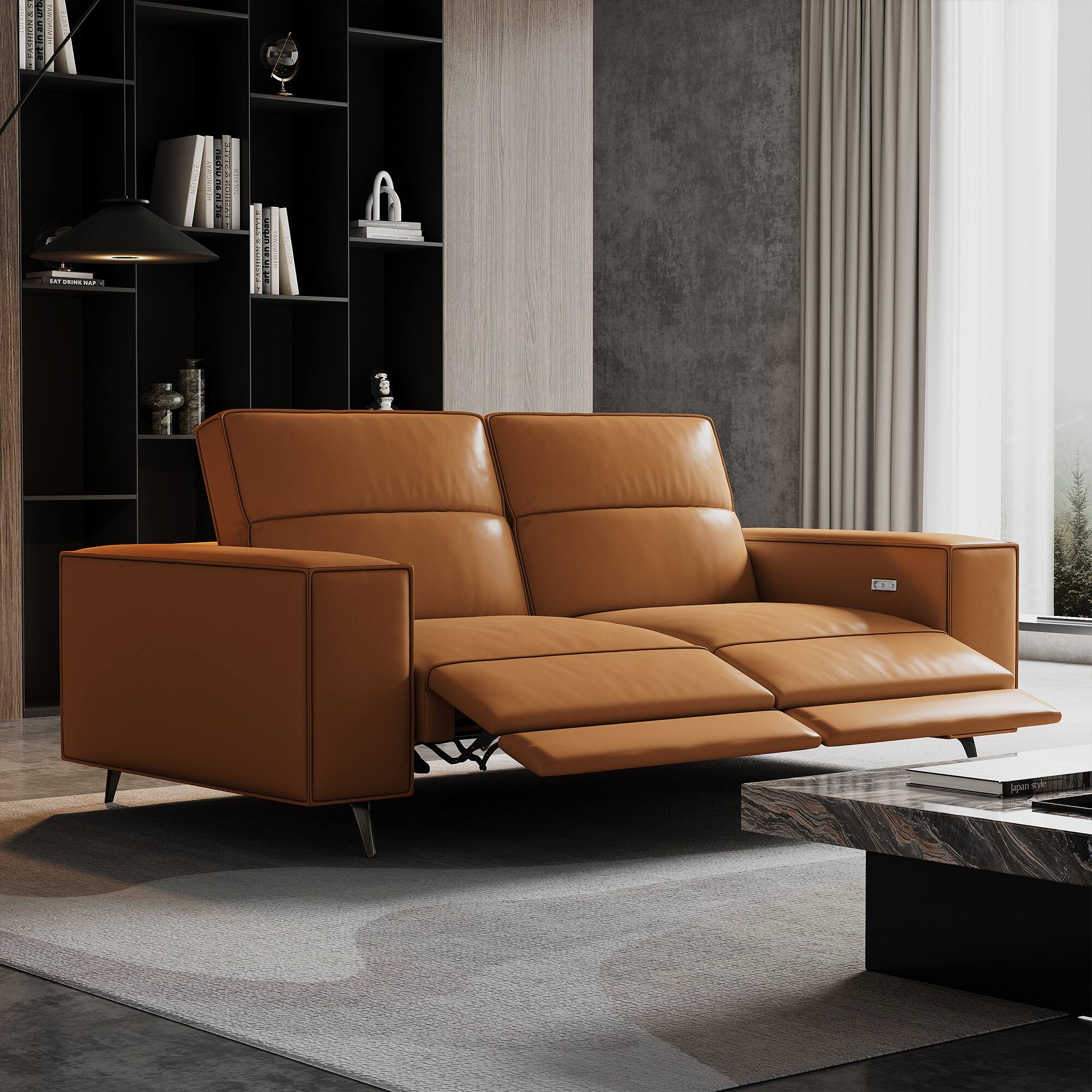 Left. luck idea - 76.77" Electric Seat Sofa, Reclining Home Theater Seats - Orange.