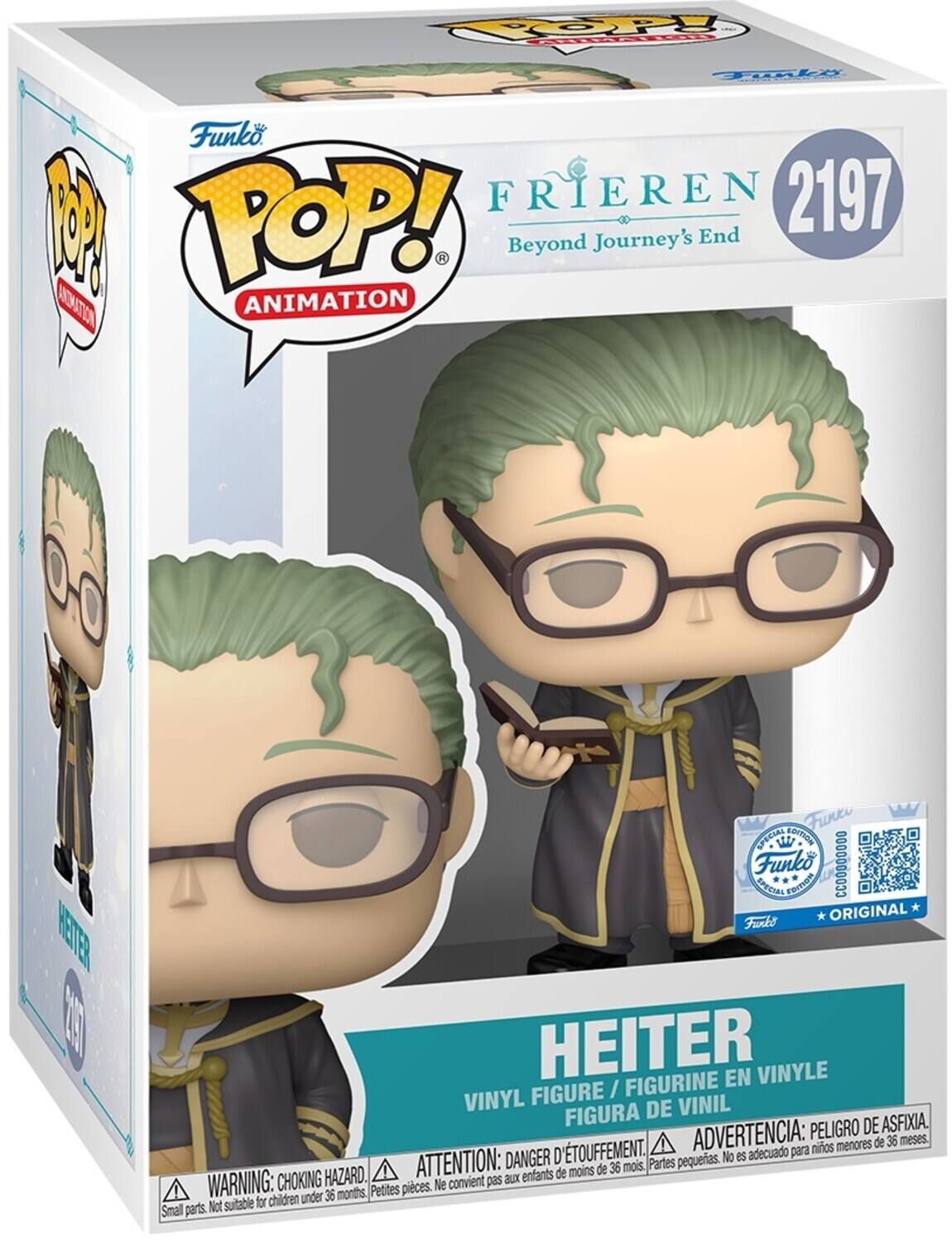 Funko POP! Animation  
Frieren  
2197  
Beyond Journey's End  

Heiter  
Vinyl Figure / Figurine en Vinyle / Figura de Vinil  

Warning: Choking Hazard. Small parts. Not suitable for children under 36 months.  
Attention: Danger d'étouffement. Petites pièces. Ne convient pas aux enfants de moins de 36 mois.  
Advertencia: Peligro de asfixia. No es adecuado para niños menores de 36 meses.  

Funko  
Original