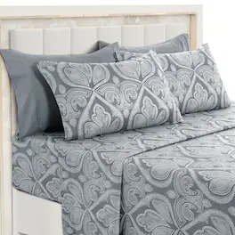 Lux Decor Collection - 6-Piece Queen Sheet Set, Paisley Design Brushed Microfiber Deep Pocket Sheets - Gray