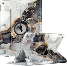 Fintie - 360° Rotating Case for iPad 9th / 8th / 7th Generation 10.2 Inch | Shockproof Cover with Pencil Holder Auto Wake/Sleep - Black Marble