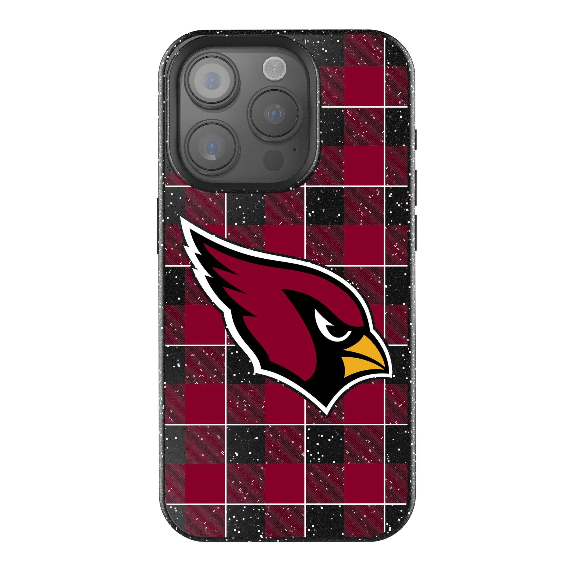 Front. Keyscaper - Arizona Cardinals Plaid iPhone Bling Case - 14 Pro Max - Black.