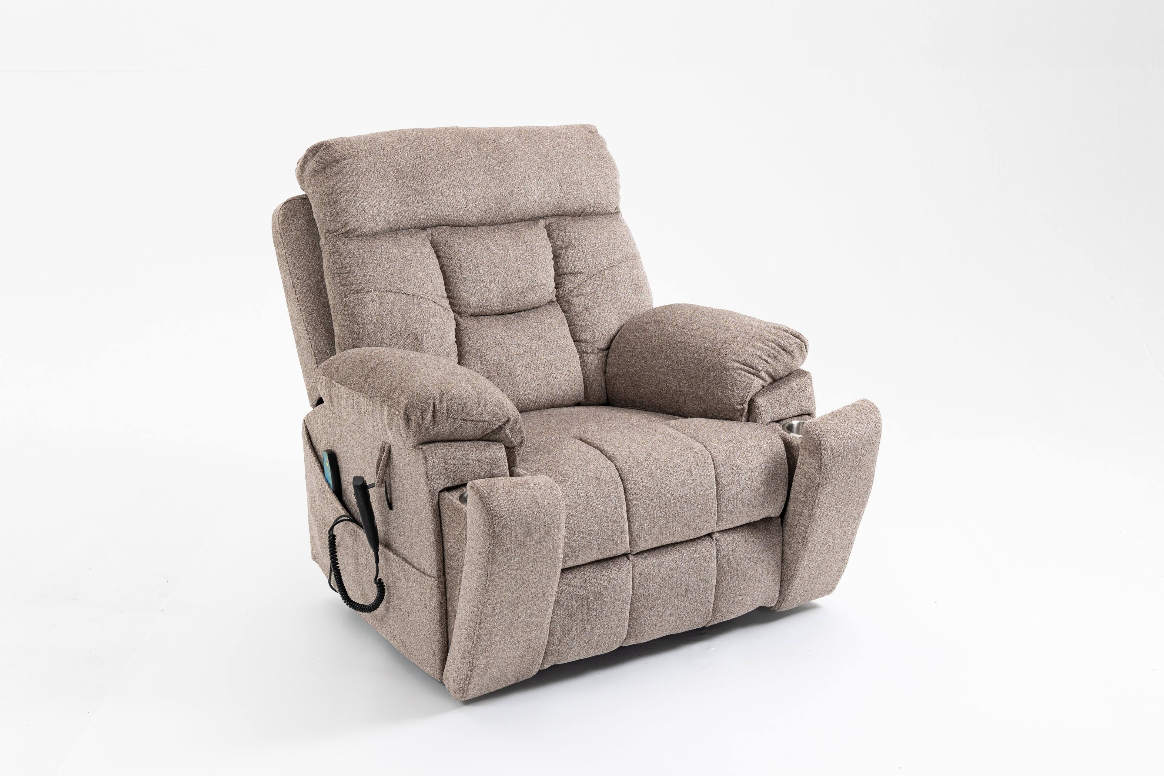 Back. TinyHomie - Old age electric lift chair flat high density foam electric sofa with heating and massage functions can tilt - Brown.