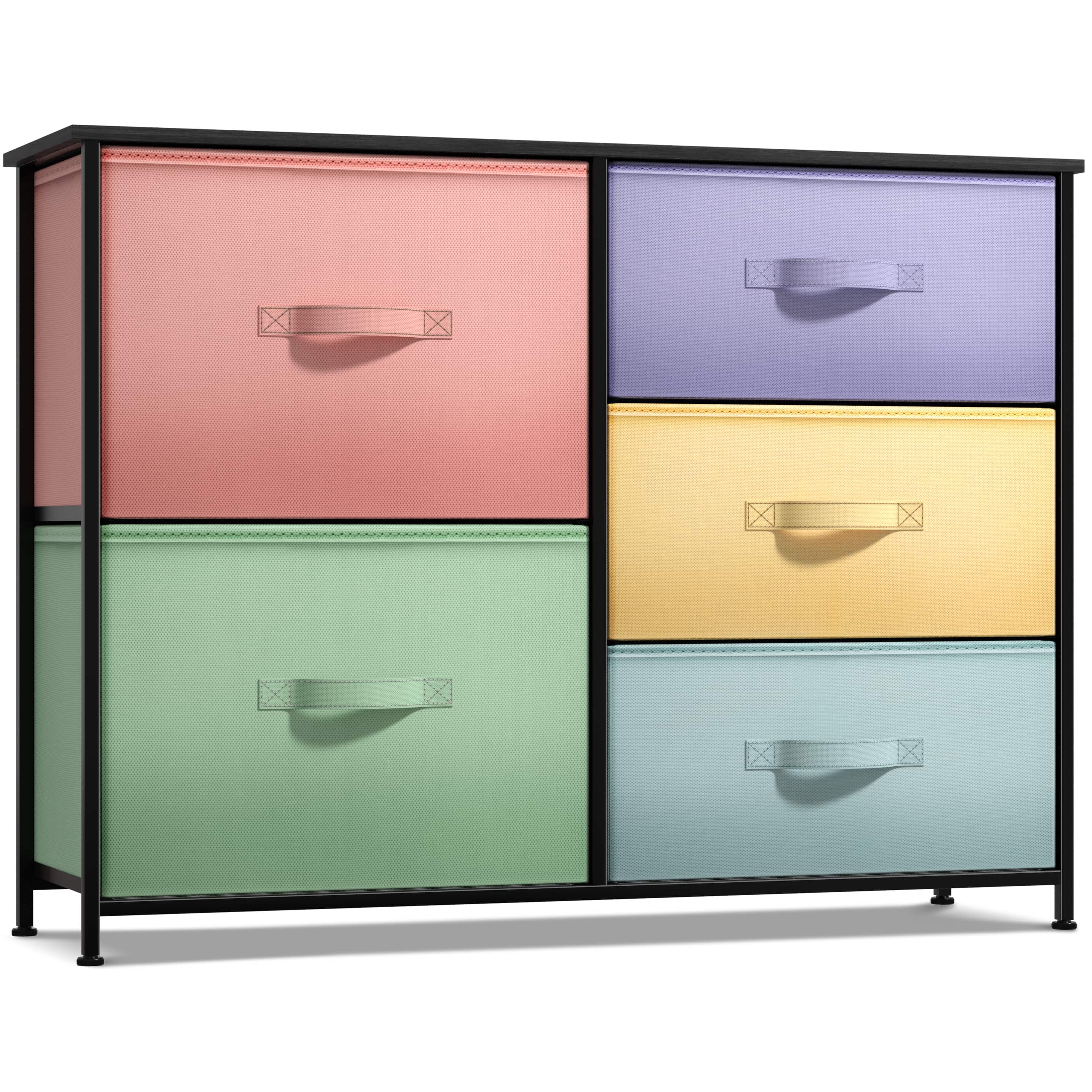 Sorbus - Kids Dresser with 5 Drawers, Storage Chest Organizer Unit with Steel Frame, Wood Top & Handle - Pastel Black