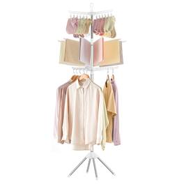 Songmics Home - 3-Tier Clothes Drying Rack, 82.7-Inch Folding Laundry Drying Rack with 11 Rotatable Arms for Hangers, 24 Clips - White and Silver